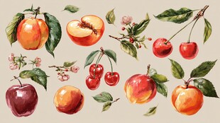 水彩绘水果组合插画