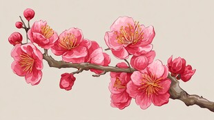 粉色绽放的娇艳梅花枝