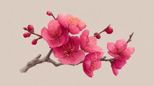娇艳绽放的粉色梅花枝