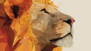 低多边形风格雄狮头部特写