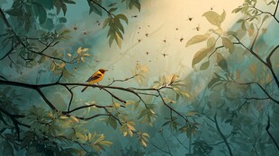 林中飞鸟 光影交织的静谧