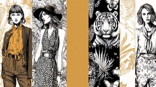 时尚插画 人物与动物图案