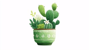 手绘盆栽仙人掌清新插画