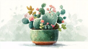 水彩风盆栽仙人掌插画