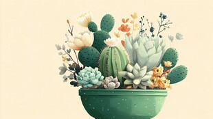 梦幻多肉盆栽插画