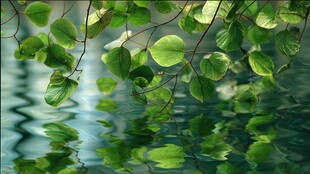 绿叶映水的清新自然景致