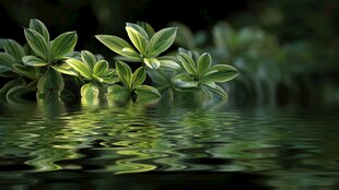 水中绿植的静谧光影