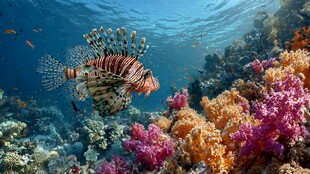 狮子鱼畅游多彩珊瑚礁