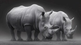 双犀伫立 尽显野性魅力