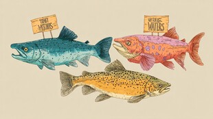 彩色手绘三文鱼与鳟鱼