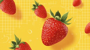 黄色背景上的新鲜草莓