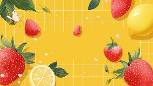 草莓柠檬清新插画背景