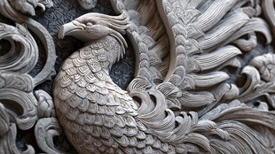 凤纹石雕细节精美呈现