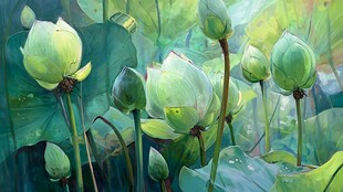 夏日荷塘 清新的荷花花苞