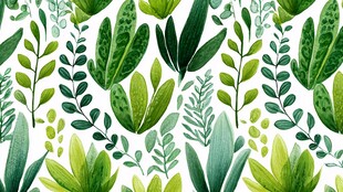 清新绿叶植物水彩图案