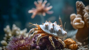 寄居蟹在多彩海底景观中