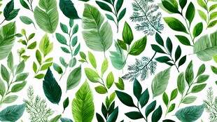 清新绿叶水彩无缝图案