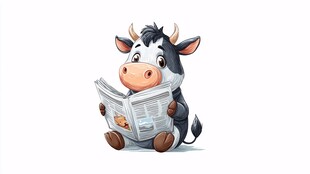 萌趣小牛专注读报瞬间