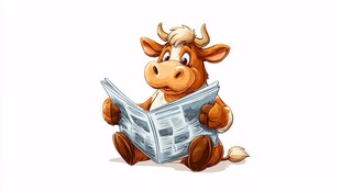 阅读报纸的可爱小牛