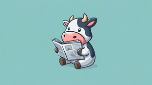 奶牛惬意读报卡通形象