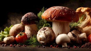 多彩蘑菇与新鲜蔬菜组合