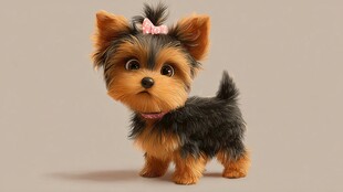 可爱约克夏小狗戴粉色蝴蝶结