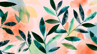 水彩风绿叶背景插画