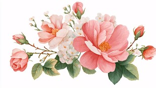 粉色花卉组合插画