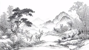 山林鹿景图