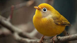 黄羽小鸟栖于枝头