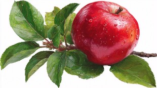 红苹果配绿叶清新画面