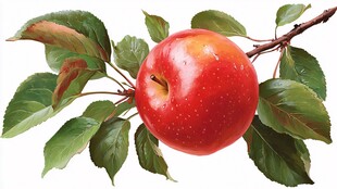 枝头红苹果与翠绿叶片