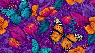 蝴蝶与花卉的梦幻图案