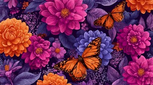 花卉蝴蝶梦幻图案背景