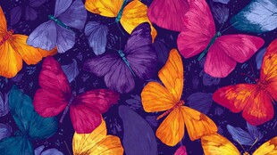 多彩蝴蝶构成梦幻图案