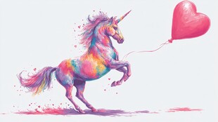 梦幻独角兽牵爱心气球