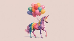 彩色独角兽携气球梦幻登场