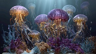 梦幻水母在海底的优雅群舞