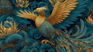 翱翔的中式神鸟凤凰图案