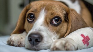 受伤小猎犬的忧郁模样