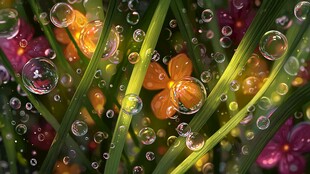 花叶间的晶莹泡泡世界