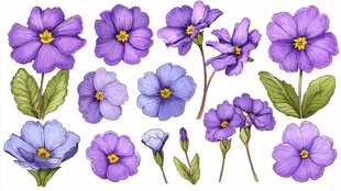 紫色报春花插画素材