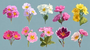 多彩报春花插画集合