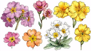 多彩报春花插画素材