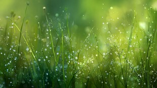 晨露点缀的清新绿草地