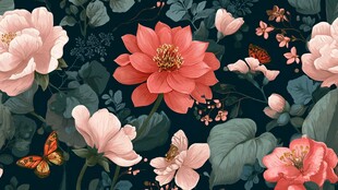 繁花蝶影的浪漫花卉图景