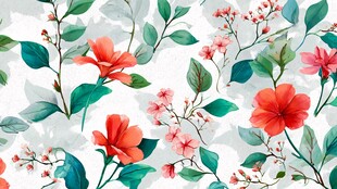 花卉绿叶无缝图案设计