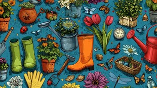 缤纷园艺元素插画图案