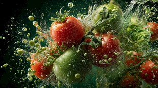 番茄水花四溅的鲜活瞬间