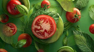 新鲜番茄与绿叶的生机组合